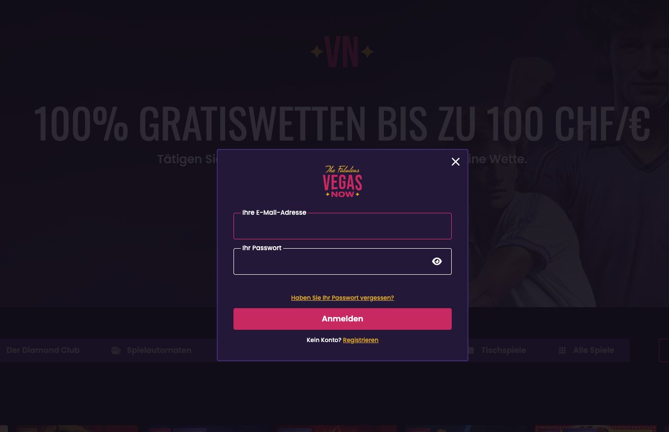 VegasNow Australia player login and account access page